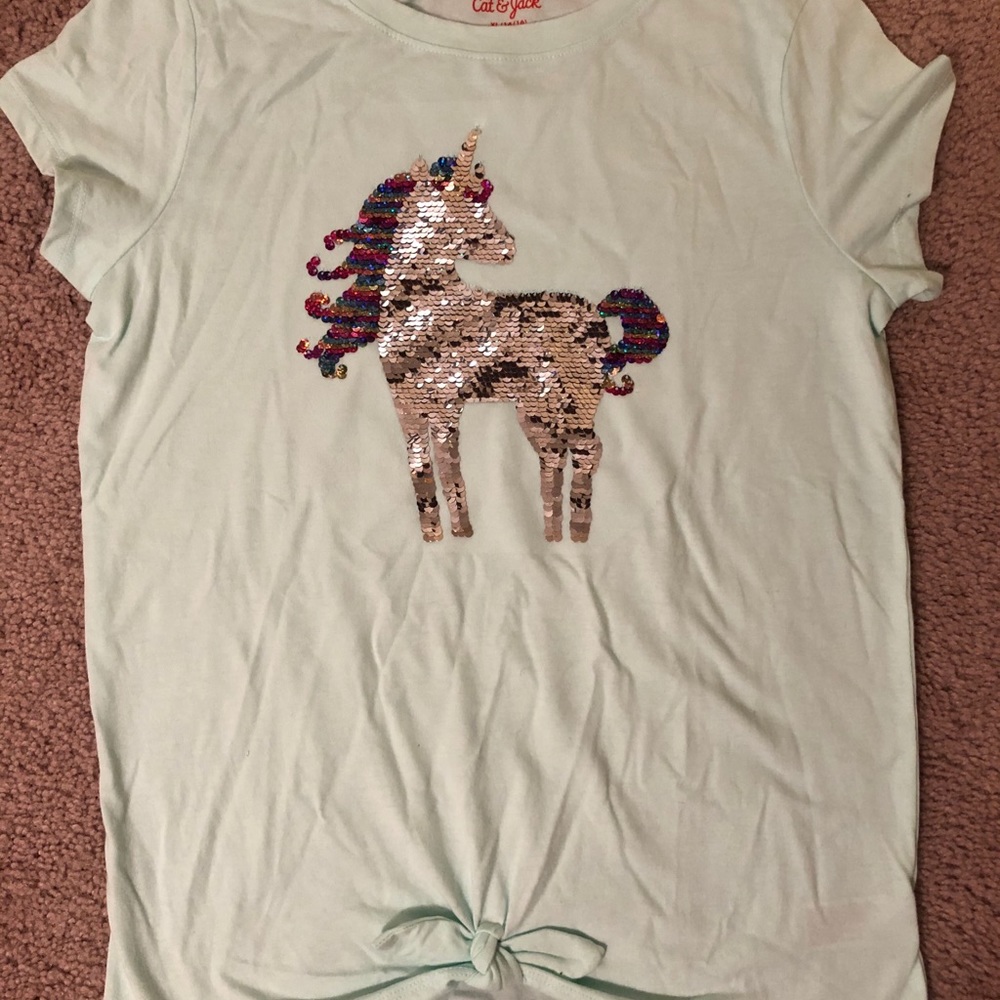 Cat&Jack Girls Unicorn Sequin Flip Tee w/Tie